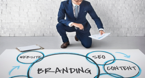 Entrepreneurial spirit - A person shaping a brand identity amidst a dynamic landscape.